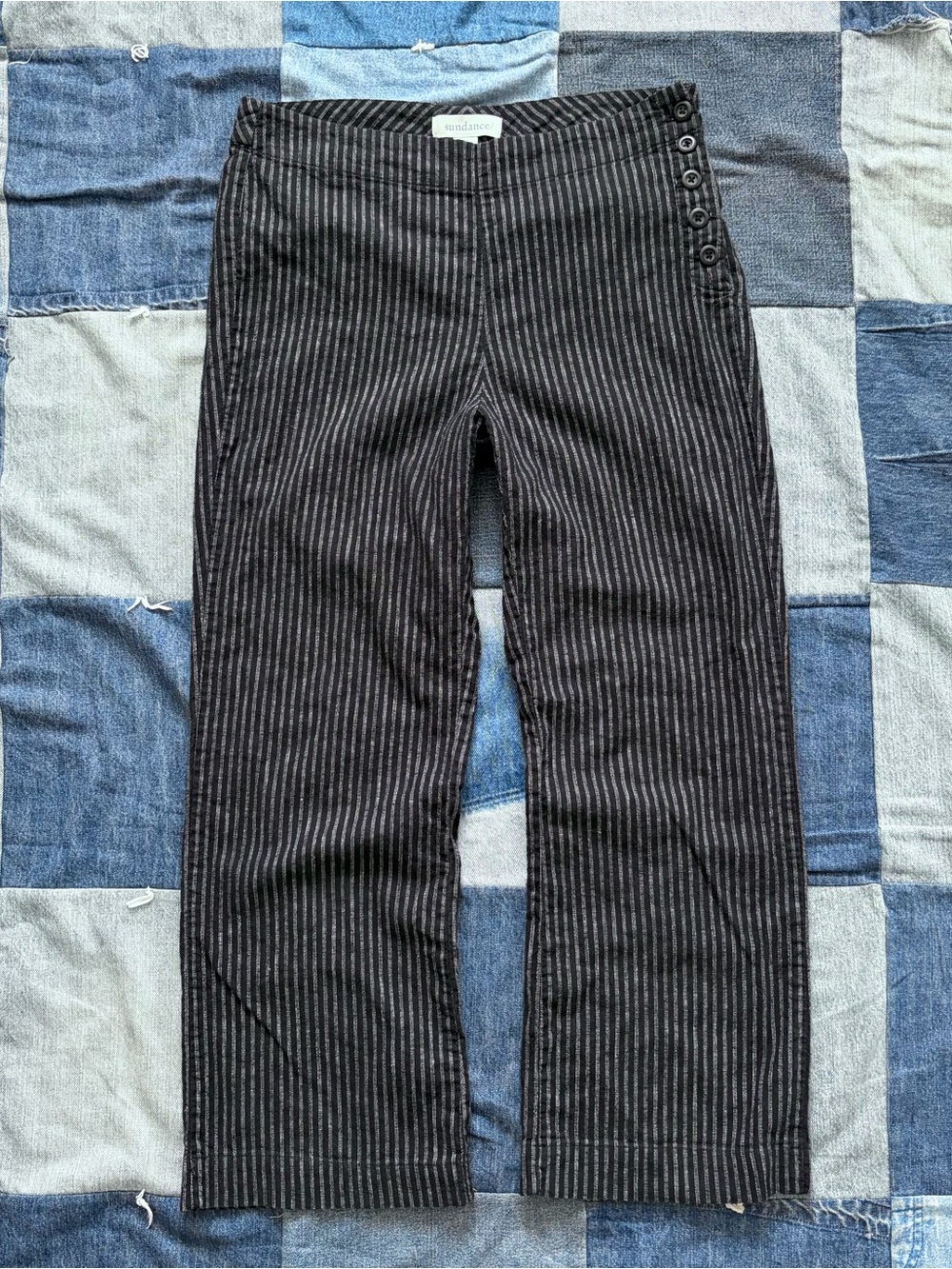 sundance pin striped black white cropped pants linen blend size P4